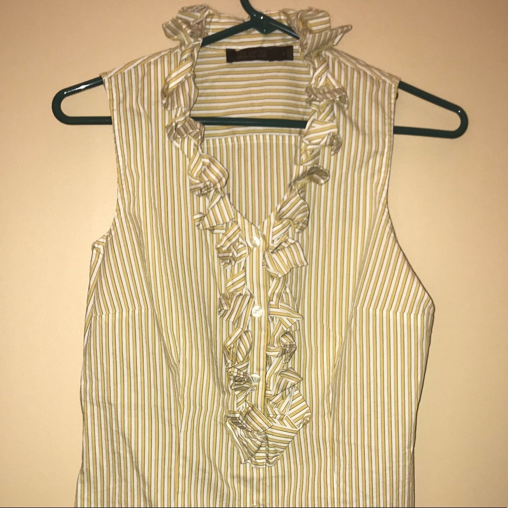 Yellow and white striped sleeveless buttonup